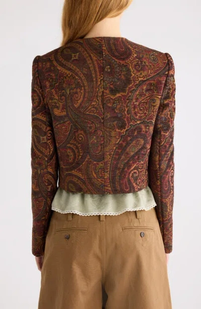Chloé Boxy Collarless Jacket In Tapestry Jacquard In Brown