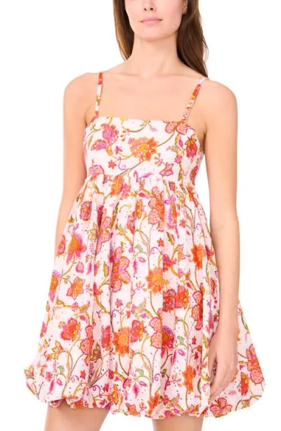 Cece Floral Bubble Hem Cotton Minidress In Multi