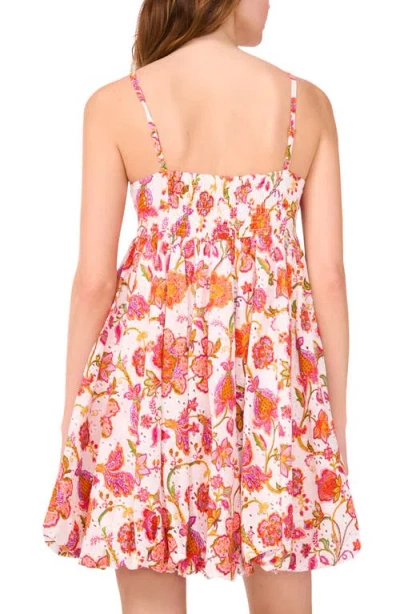 Cece Floral Bubble Hem Cotton Minidress In Multi
