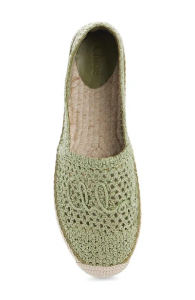 Chloé Isla Leather-trimmed Crochet Espadrilles In Green