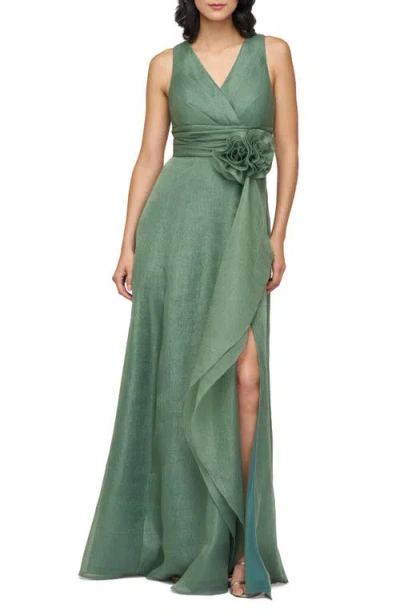 Js Collections Della Rosette Detail Sleeveless Organza Gown In Green