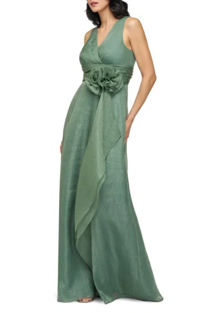 Js Collections Della Rosette Detail Sleeveless Organza Gown In Green