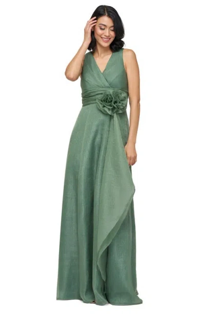 Js Collections Della Rosette Detail Sleeveless Organza Gown In Green