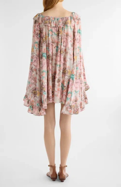 Chloé Bouquet-printed Organic Silk Crepe De Chine Mini Cape Dress