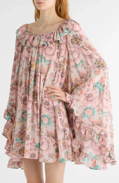 Chloé Bouquet-printed Organic Silk Crepe De Chine Mini Cape Dress