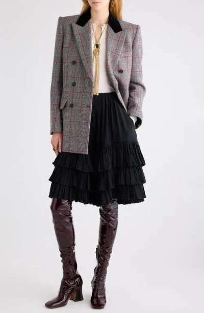 Chloé Black/white Checkered Wool Double-breasted Blazer In Gray