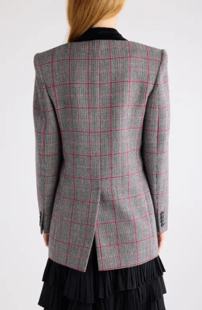 Chloé Black/white Checkered Wool Double-breasted Blazer In Gray