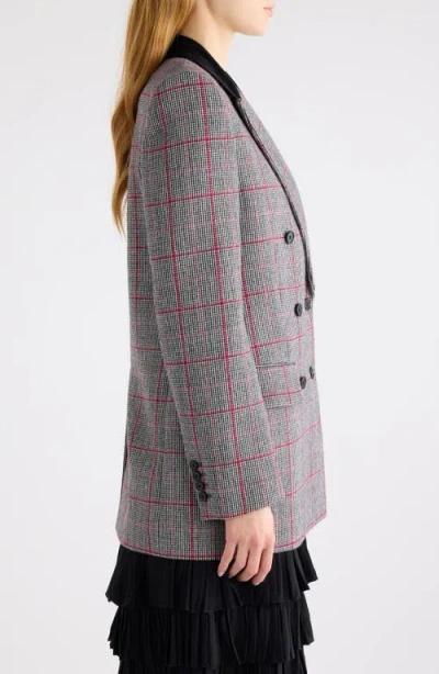 Chloé Black/white Checkered Wool Double-breasted Blazer In Gray