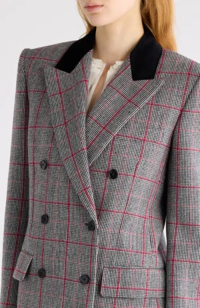 Chloé Black/white Checkered Wool Double-breasted Blazer In Gray
