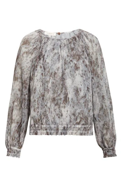Lafayette 148 New York Speckled Glaze Print Gathered Georgette Blouse In Gray