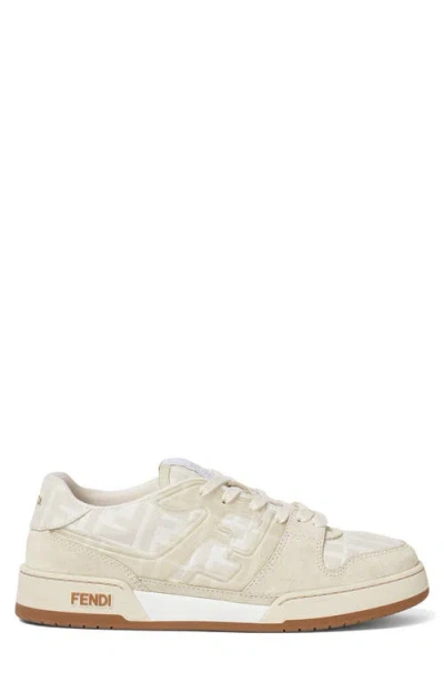Fendi Match Ff Jacquard And Leather Sneakers In Neutral