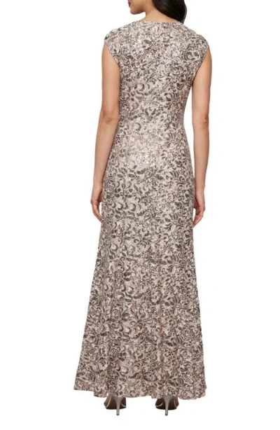 Alex Evenings Sequin Corded Lace Sleeveless Gown In Neutral
