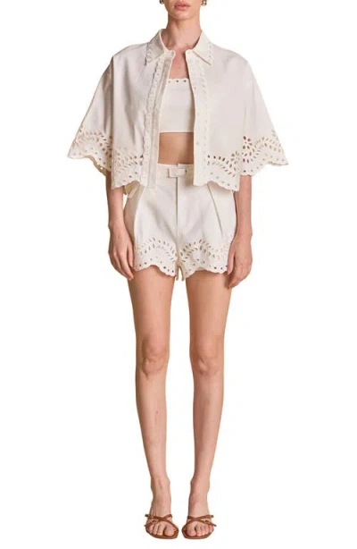 Endless Rose Cotton & Linen Eyelet Button-up Shirt & Strapless Top Set In Neutral