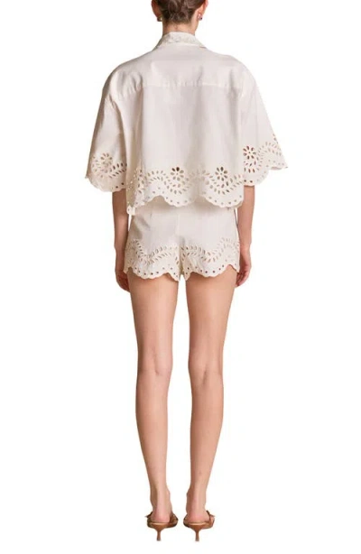 Endless Rose Cotton & Linen Eyelet Button-up Shirt & Strapless Top Set In Neutral