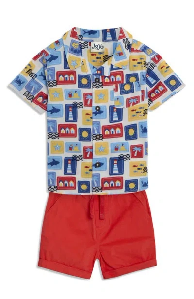 Jojo Maman Bébé Jojo Maman Bebe Seaside Print Cotton Camp Shirt & Drawstring Shorts Set