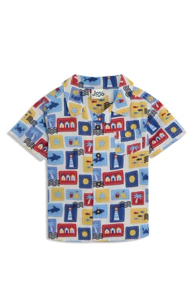 Jojo Maman Bébé Jojo Maman Bebe Seaside Print Cotton Camp Shirt & Drawstring Shorts Set