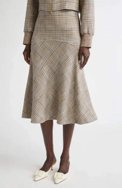 St John St. John Collection Prince Of Wales Plaid Midi Skirt In Gray