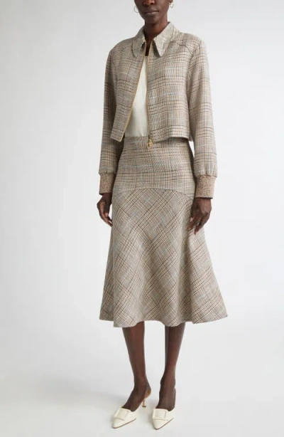 St John St. John Collection Prince Of Wales Plaid Midi Skirt In Gray