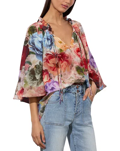 Alice And Olivia Norah Peasant Blouse Storm Floral Sm In Brown