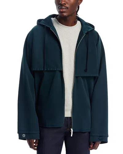 Helmut Lang Layered Design Hooded Windbreaker In Blue