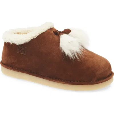 Miu Miu Suede Shearling-lined Booties With Fur Tassels In Brown
