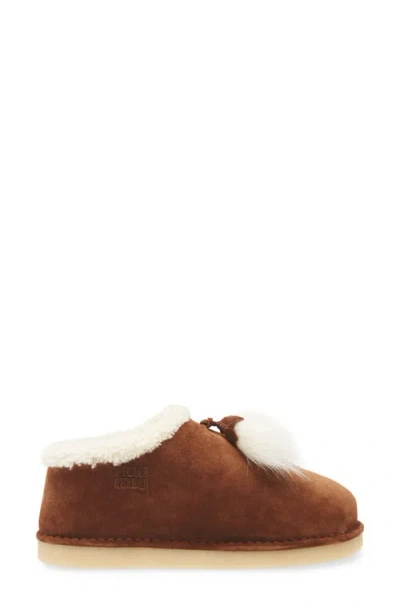 Miu Miu Suede Shearling-lined Booties With Fur Tassels In Brown