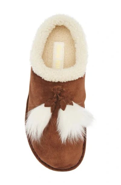 Miu Miu Suede Shearling-lined Booties With Fur Tassels In Brown