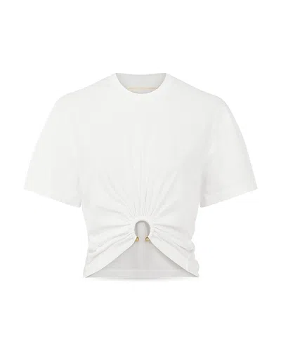 Rabanne White Crewneck Top With Short Sleeves And Ruched Cut-out On The Front