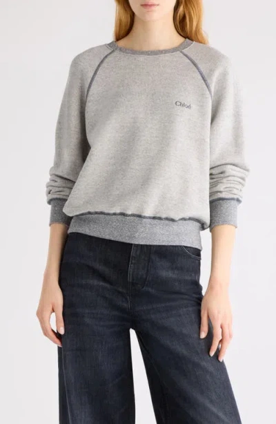Chloé Logo Embroidered Fleece Sweatshirt In Gray
