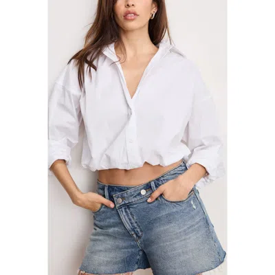 Good American Poplin Bubble Shirt In White In White