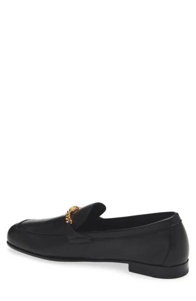Versace Logo-embellished Leather Loafers In Black