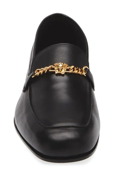Versace Logo-embellished Leather Loafers In Black