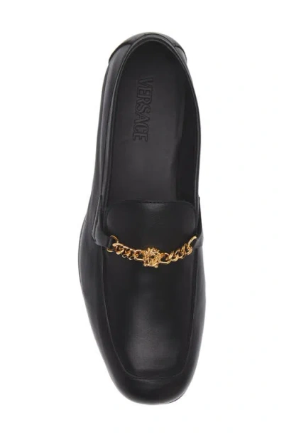 Versace Logo-embellished Leather Loafers In Black