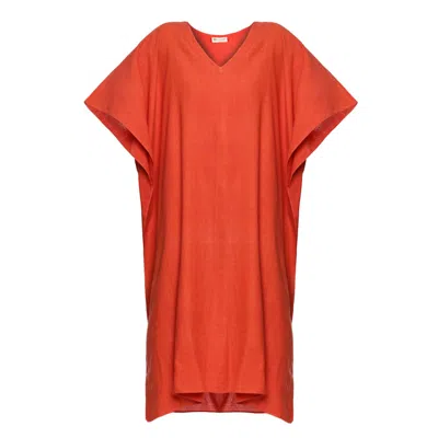 Heritagemoda Women's Red / Yellow / Orange Orange-red Handwoven Cotton Linen Kaftan – Elegance With Breezy Comfor