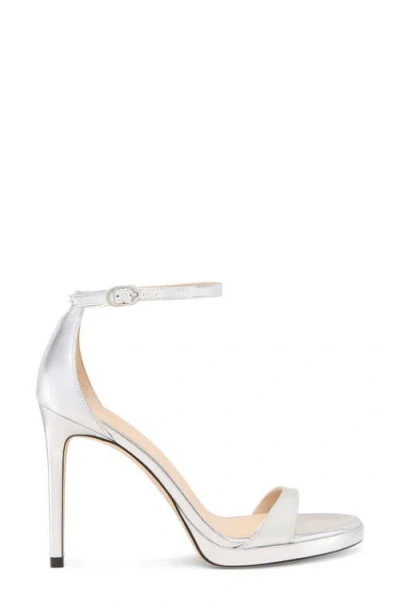 Stuart Weitzman Nudist Metallic Ankle-wrap Platform Sandals In Silver