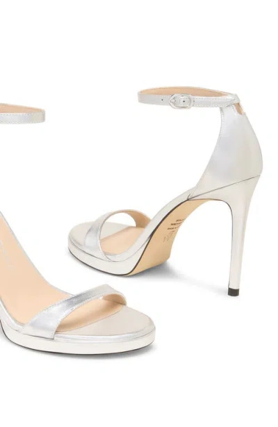 Stuart Weitzman Nudist Metallic Ankle-wrap Platform Sandals In Silver