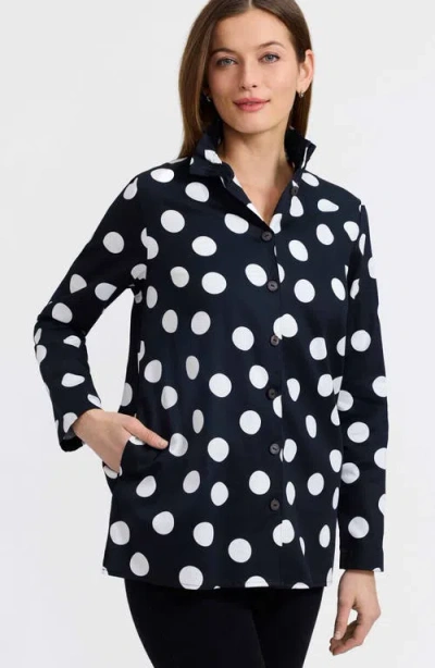 Foxcroft Carolina Dot Print Cotton Button-up Shirt In Blue