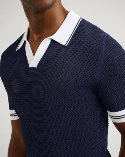 Onia Mesh Knit Polo In Blue