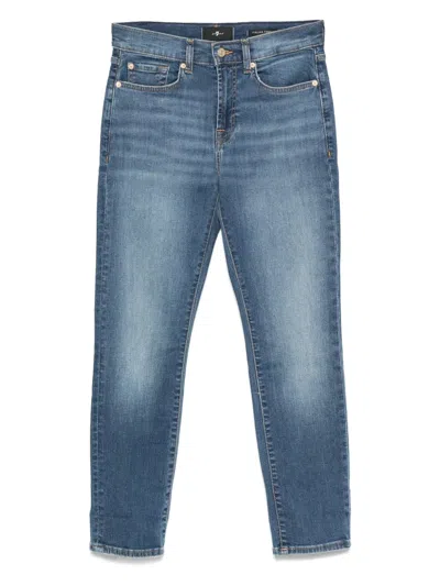 7 For All Mankind Mid-rise Skinny Cropped Denim Trousers In Blue