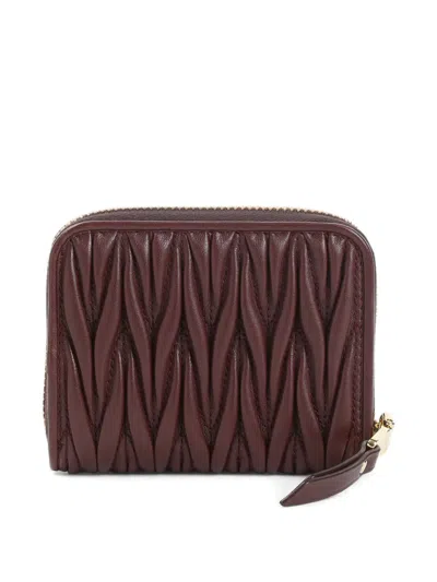 Miu Miu Dark Red Lamb Leather Coin Case In Brown