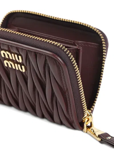 Miu Miu Dark Red Lamb Leather Coin Case In Brown
