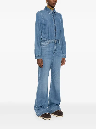 7 For All Mankind Long-sleeved Denim Jumpsuit In Blue