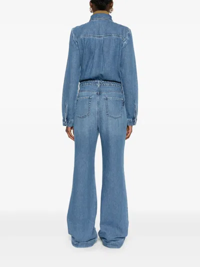7 For All Mankind Long-sleeved Denim Jumpsuit In Blue