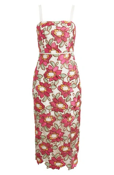 Sam Edelman Embroidered Rose Midi Sheath Cocktail Dress In Animal Print