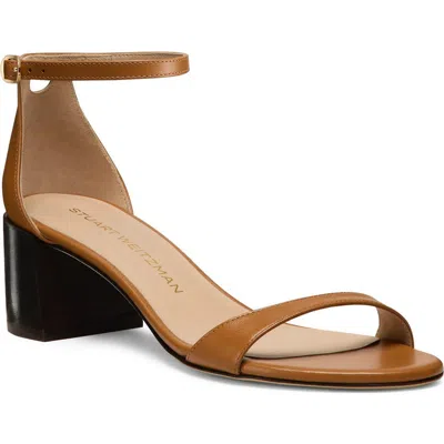 Stuart Weitzman Nudist Leather Ankle-strap Low Sandals In Brown