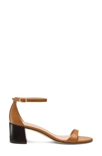 Stuart Weitzman Nudist Leather Ankle-strap Low Sandals In Brown