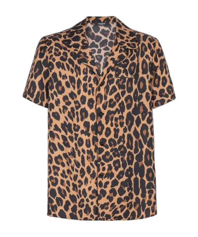 Balmain Leopard Print Silk Bowling Shirt In Animal Print