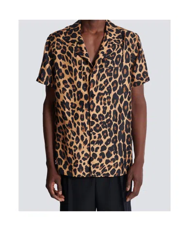 Balmain Leopard Print Silk Bowling Shirt In Animal Print