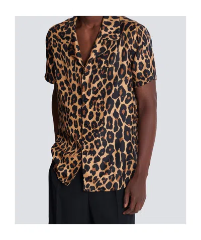 Balmain Leopard Print Silk Bowling Shirt In Animal Print