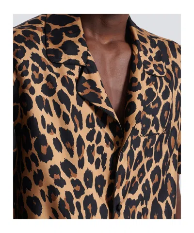 Balmain Leopard Print Silk Bowling Shirt In Animal Print